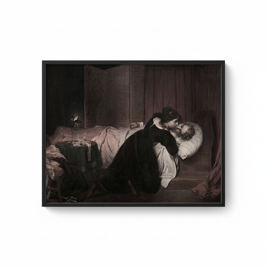 Victorian Mourning Scene in black frame with no matting