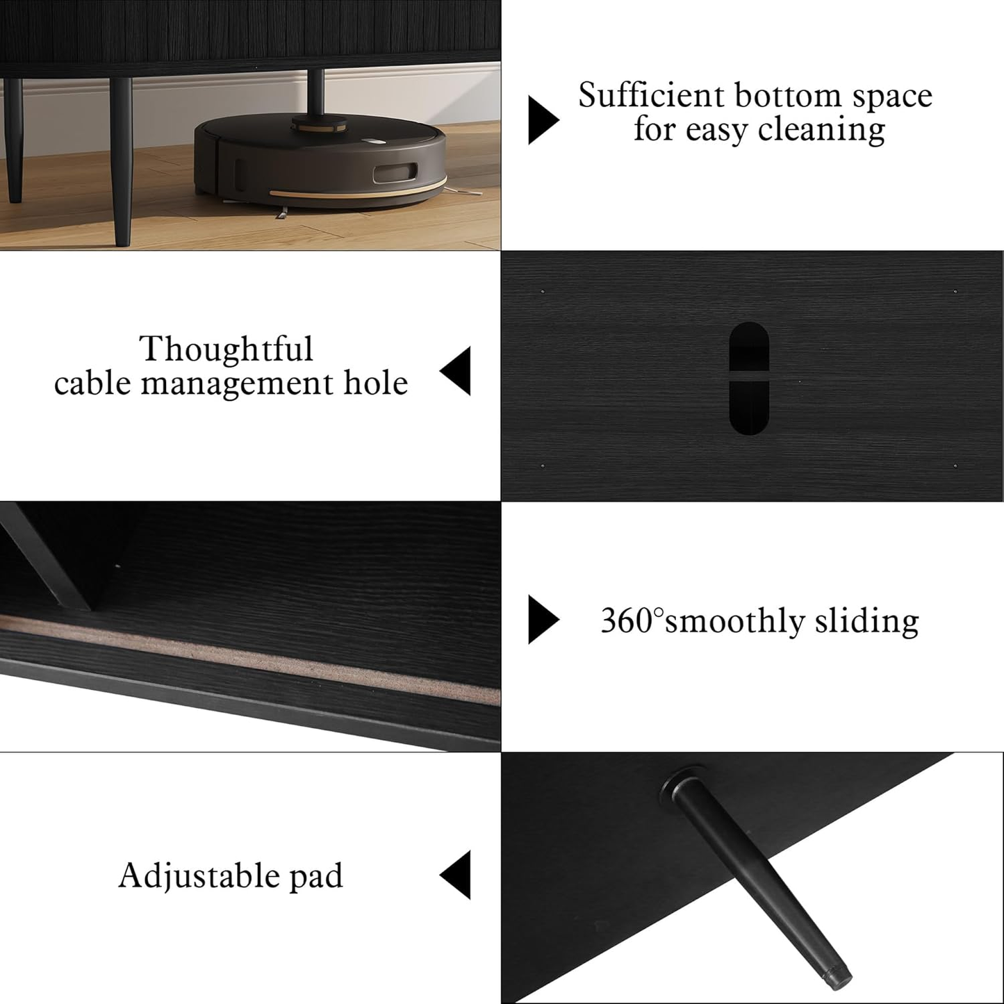 ARTPOWER 70" Modern TV Stand with Tambour Door - Black Entertainment Center for TVs up to 80"