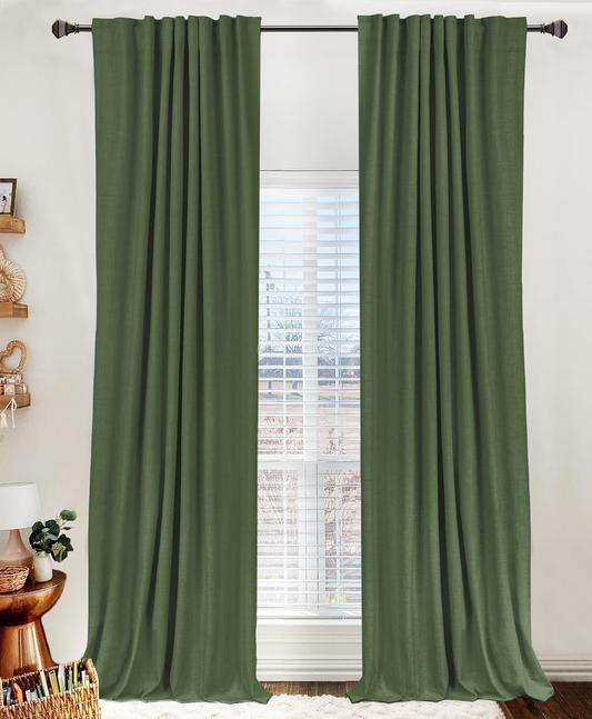 Sage Green Linen Blackout Curtains 84" - Thermal Insulated Drapes