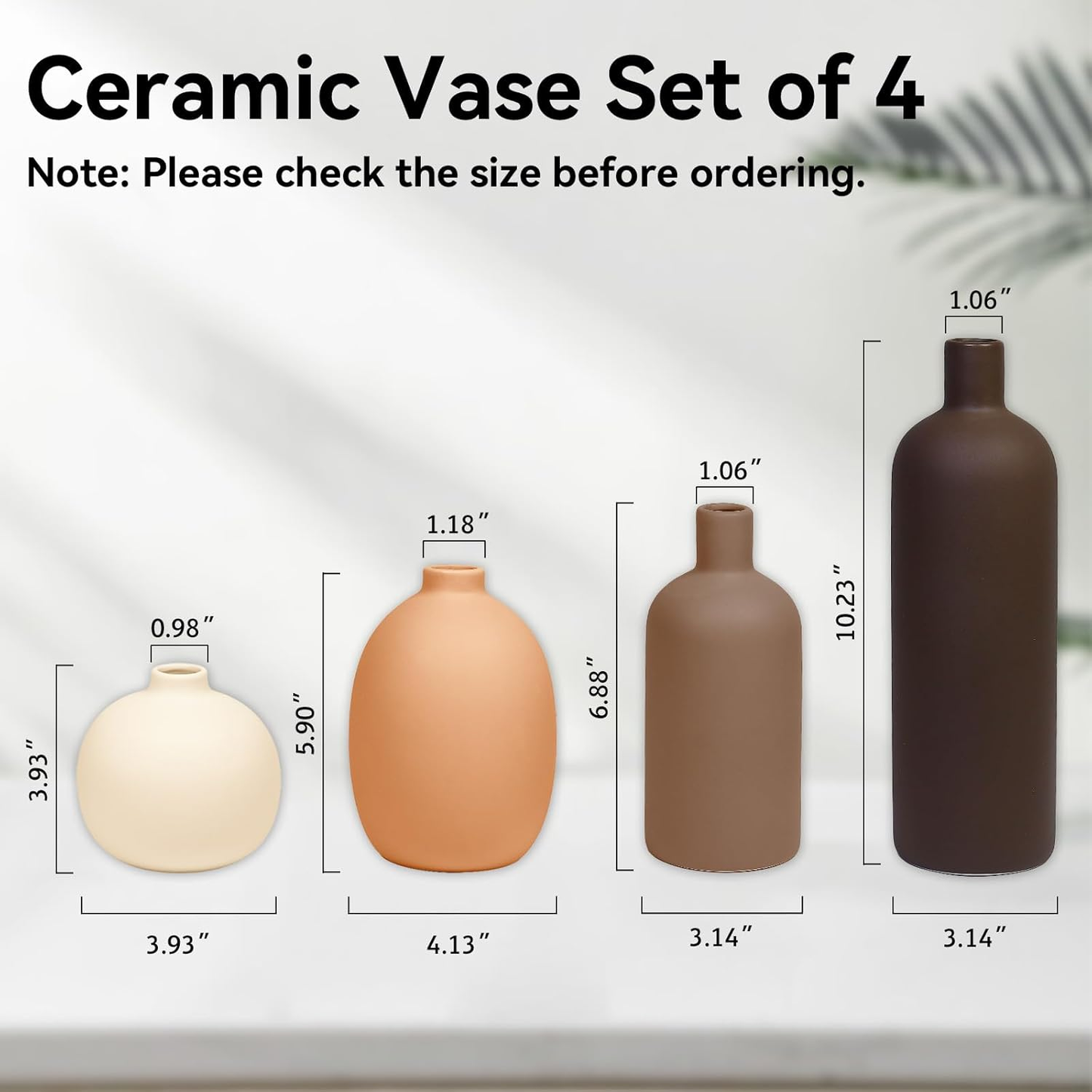 Ceramic Vase Set of 4 — Neutral Modern Decorative Flower Vases