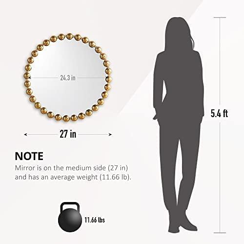 Madison Park Gold Beaded Round Mirror 27" - Marlowe Metal Frame Wall Mirror