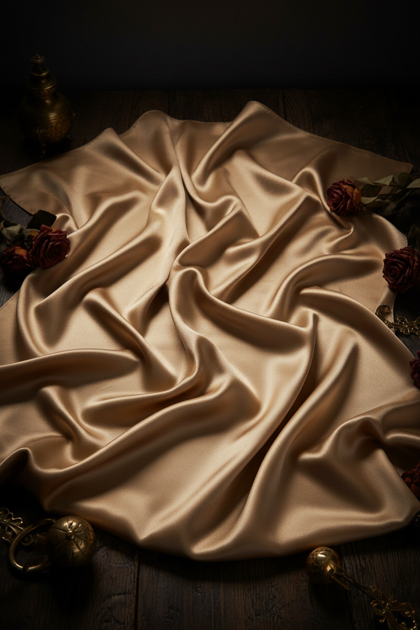 Close-up of 30mm mulberry silk sheets showing luxurious sheen and smooth texture – 6A+ grade silk bedding