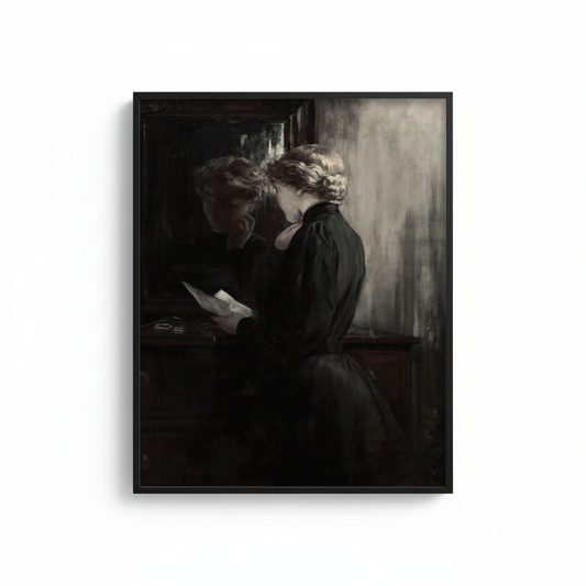 Reading Woman in black frame with no matting
