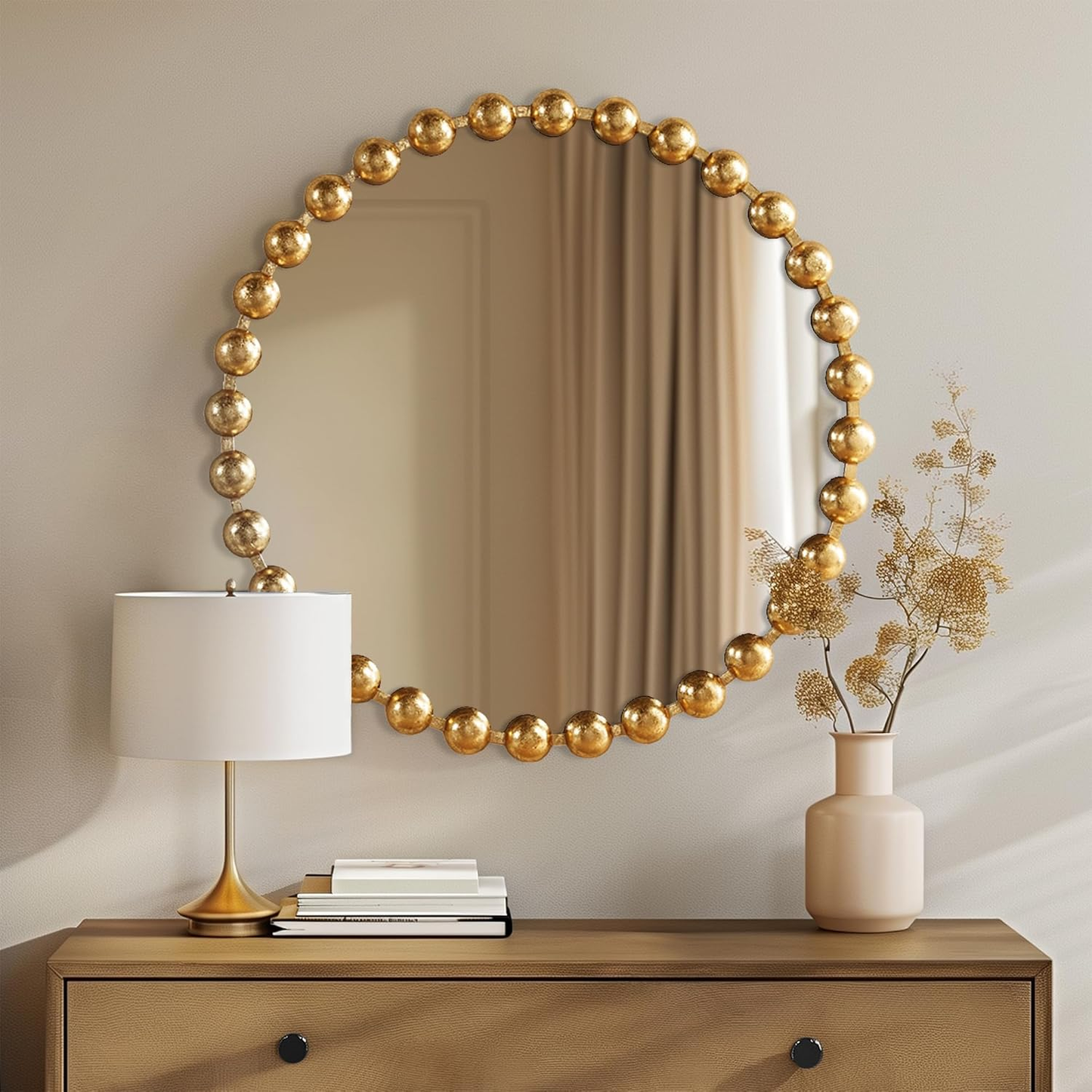 Madison Park Gold Beaded Round Mirror 27" - Marlowe Metal Frame Wall Mirror