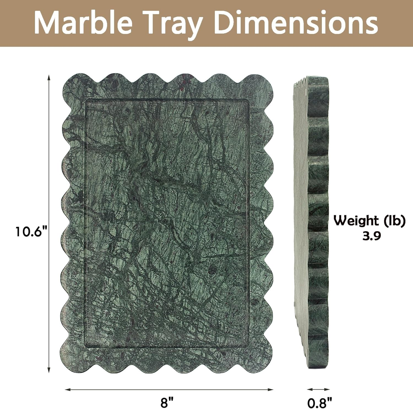 Genuine Indian Green Scalloped Marble Tray — Luxury Decorative Tray for Vanity & Home Decor