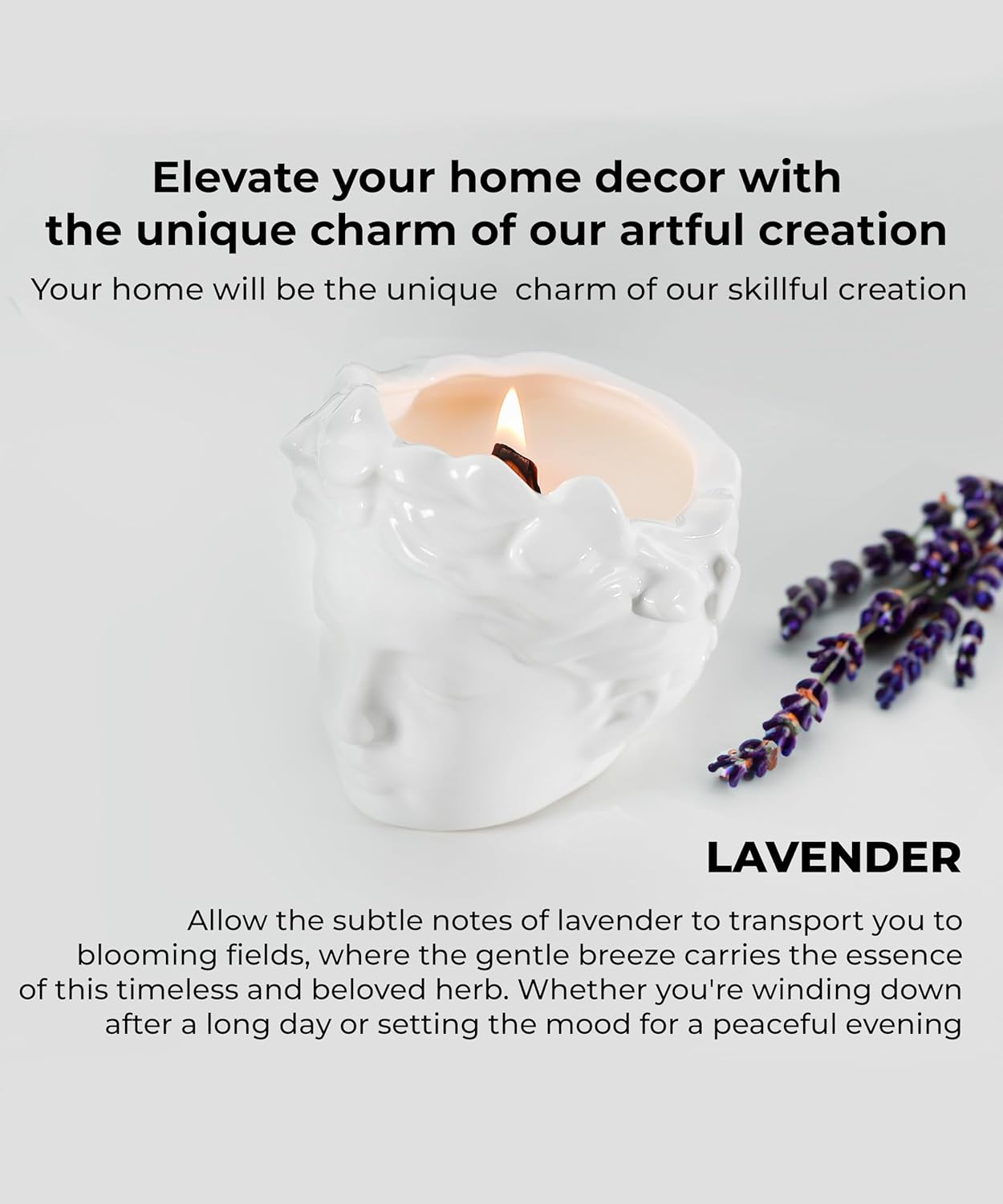 Greek Bust Sculpture Candle - Wood Wick Lavender Soy Candle - Dark Academia Decor