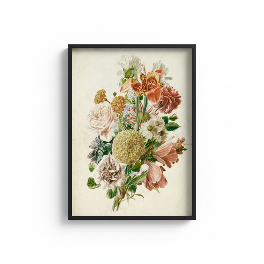 Vintage Floral Botanical Bouquet in black frame with no matting