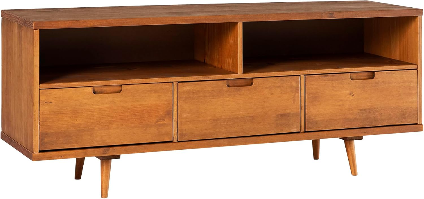 Walker Edison Mid-Century Modern TV Stand - 58" Solid Pine Entertainment Center