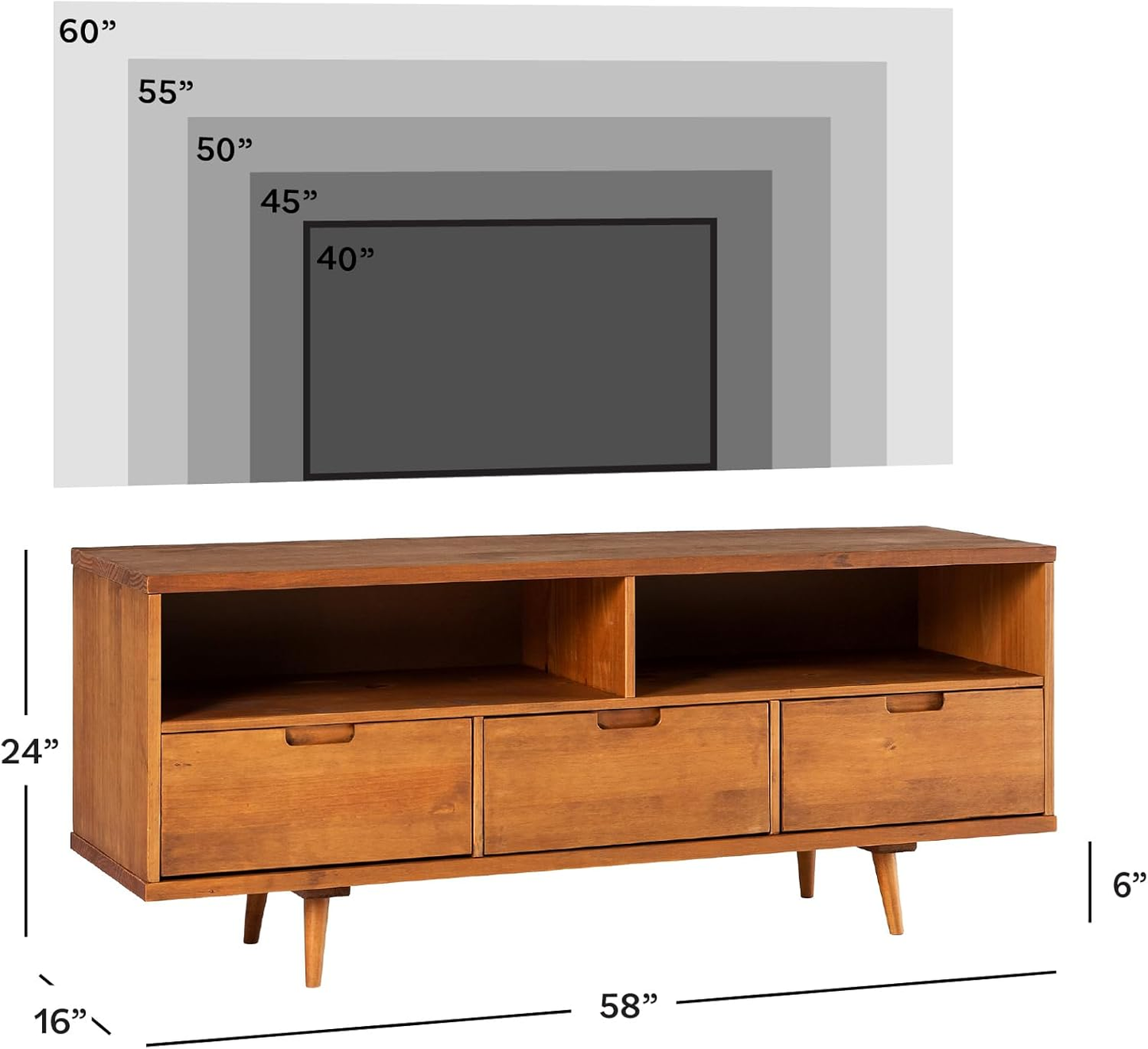 Walker Edison Mid-Century Modern TV Stand - 58" Solid Pine Entertainment Center