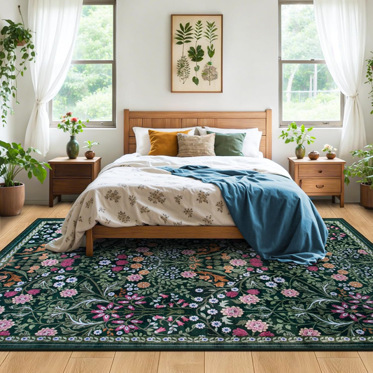 Vintage Floral Area Rug - Moody Botanical Washable Rug 10x12