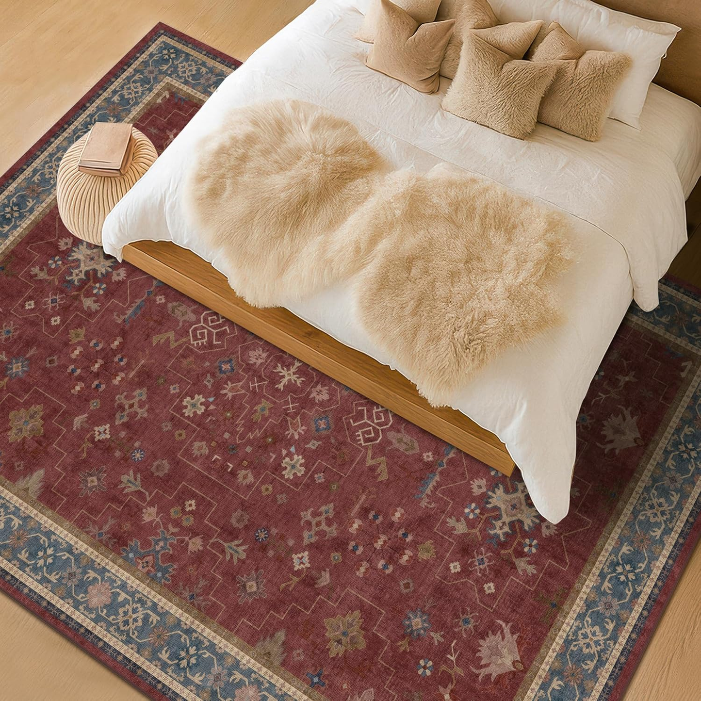 Oriental 8x10 Large Area Rug - Burgundy Vintage Persian Rug | Machine Washable