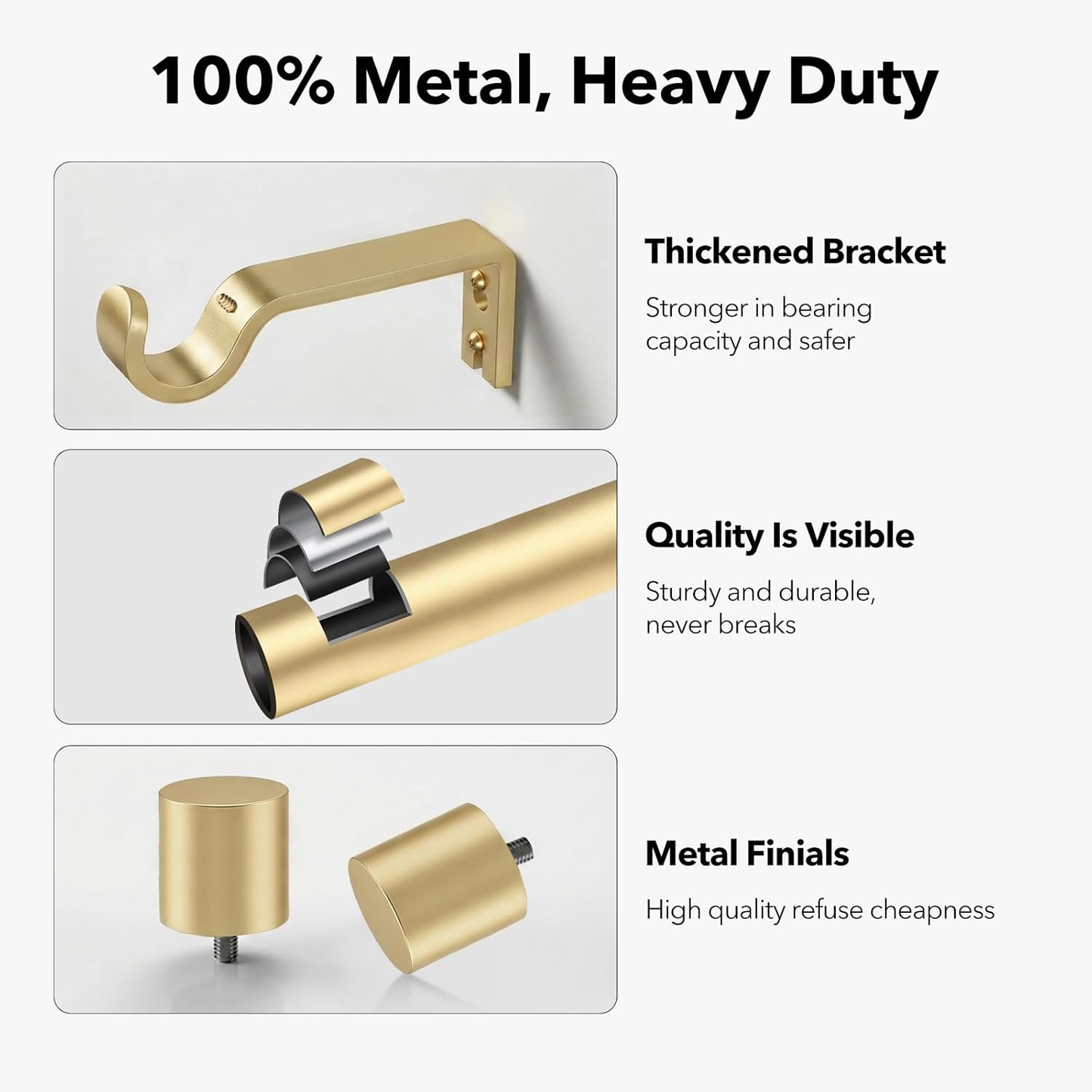 Heavy-duty metal bracket with thickened bracket, quality visible, and metal finials on a white background.
