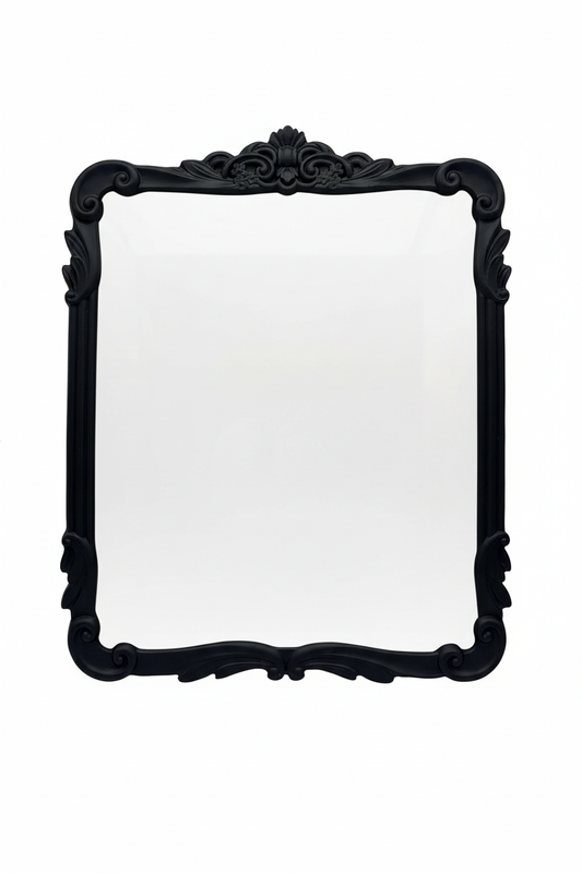 Vintage black ornate baroque Victorian picture frame 8x10 empty on white background