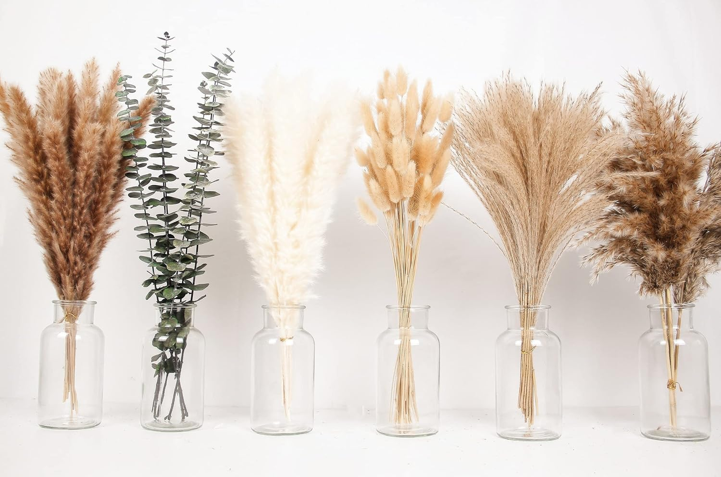 Pampas Grass Dried Flowers 110 Pieces — Boho Decor with Eucalyptus & Bunny Tails