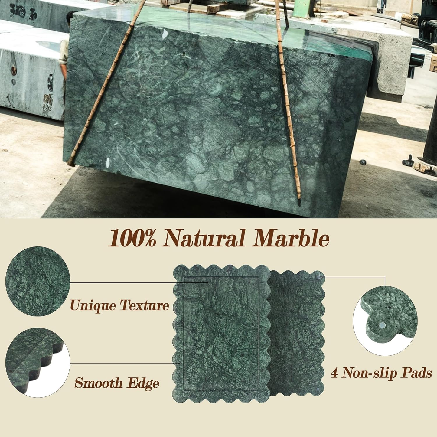 Genuine Indian Green Scalloped Marble Tray — Luxury Decorative Tray for Vanity & Home Decor