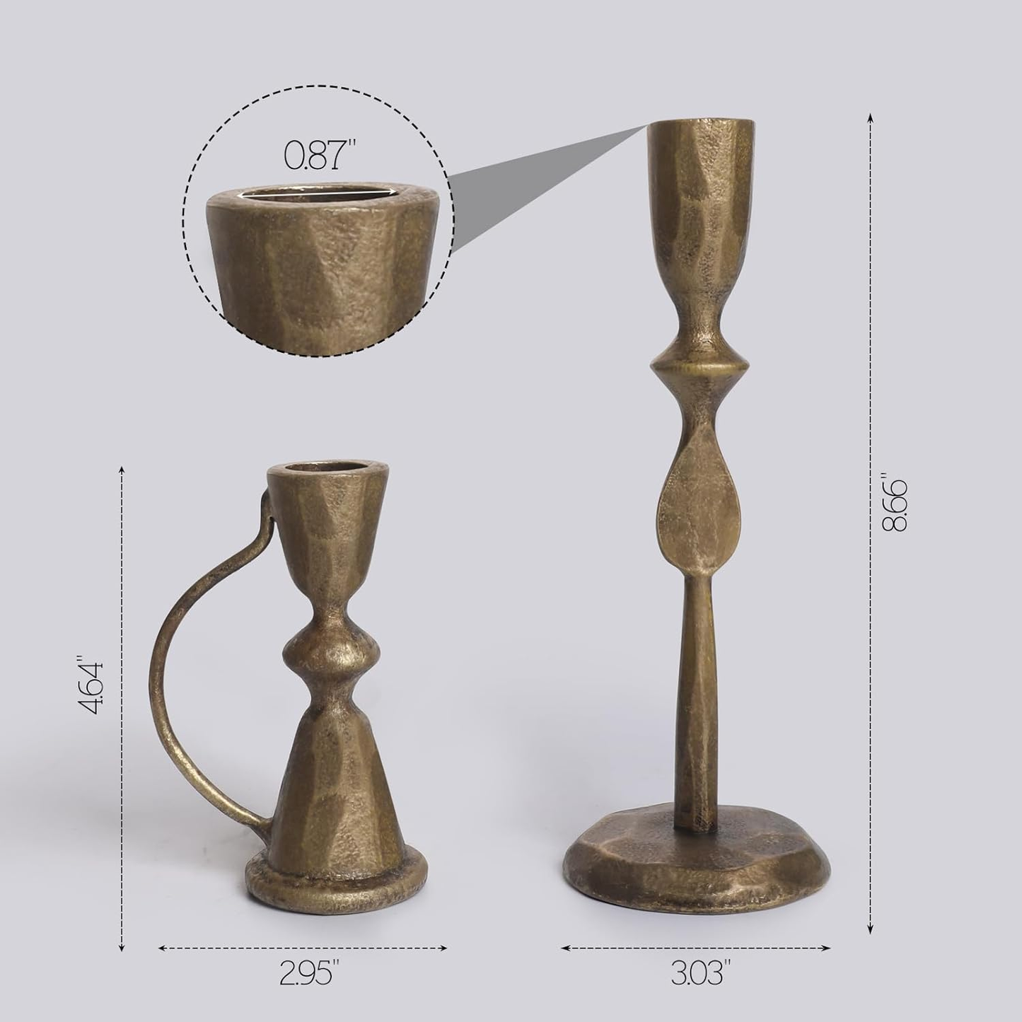 Antique Brass Cast Iron Candle Holders Set of 2 - Vintage Taper Candlesticks for Table Centerpieces