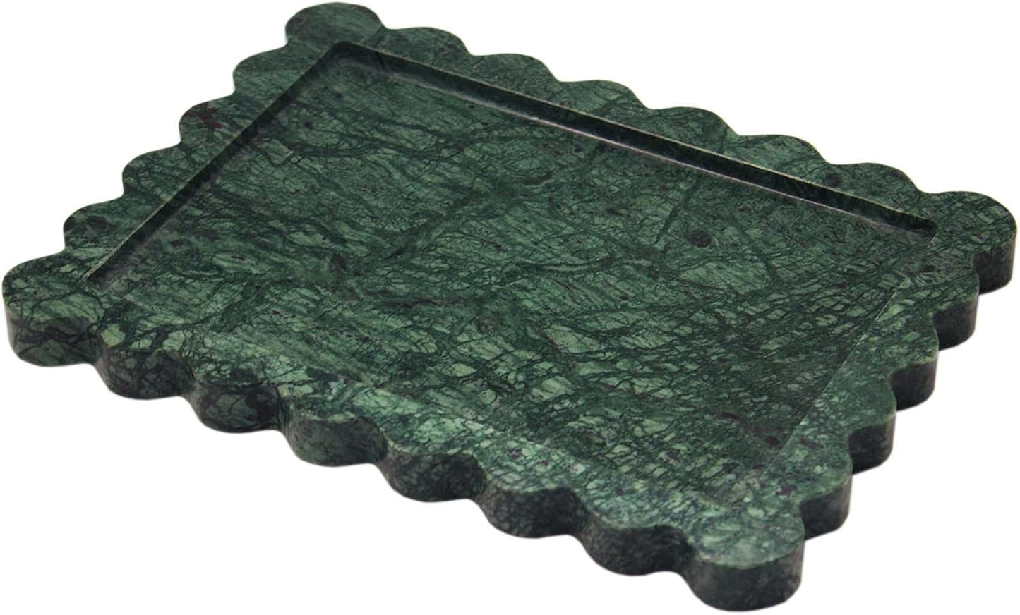 Genuine Indian Green Scalloped Marble Tray — Luxury Decorative Tray for Vanity & Home Decor