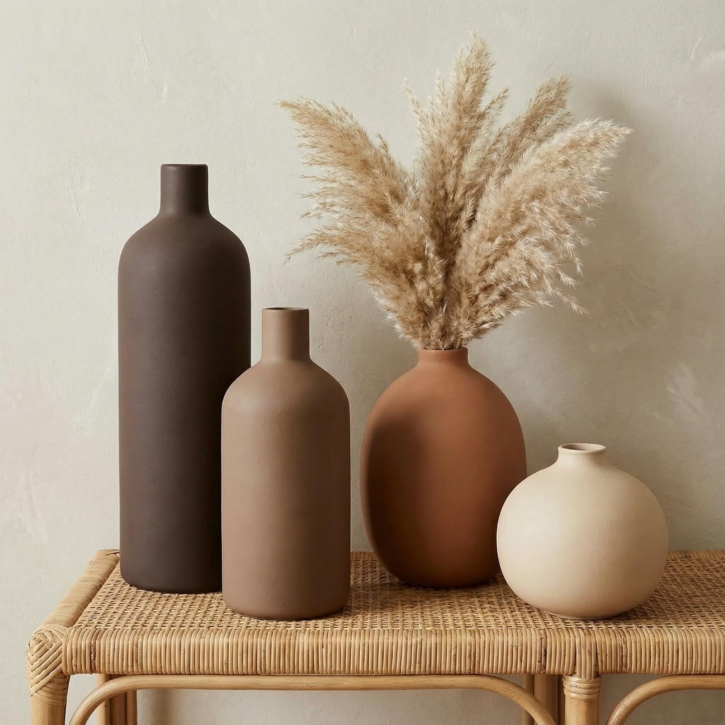 Ceramic Vase Set of 4 — Neutral Modern Decorative Flower Vases