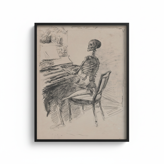 Skeleton at Piano in black frame with no matting
