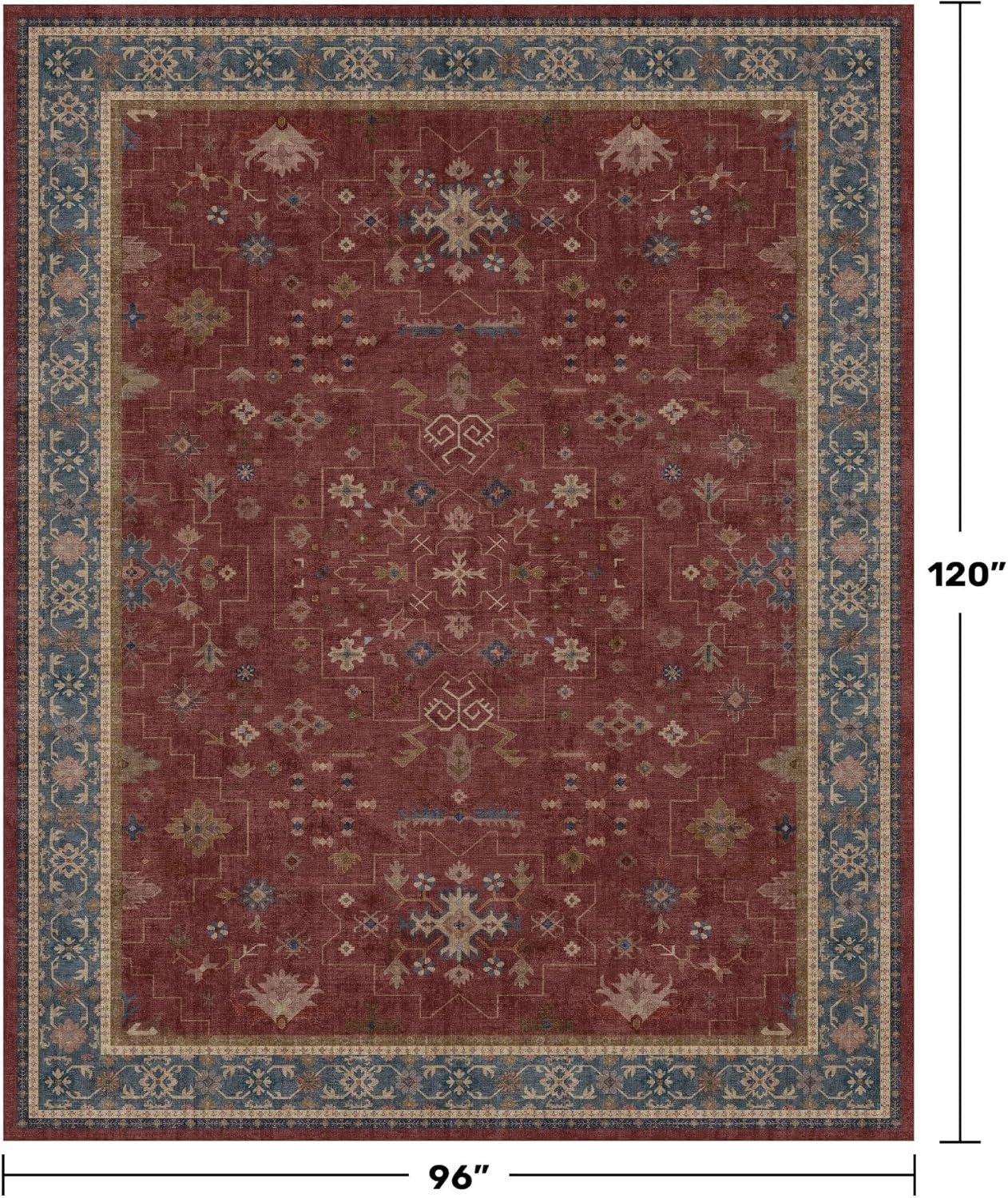 Oriental 8x10 Large Area Rug - Burgundy Vintage Persian Rug | Machine Washable