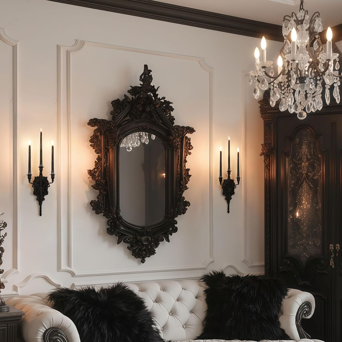 3-Arm Gothic Wall Sconce Set of Two | Victorian Metal Candle Holder | Dark Academia Decor