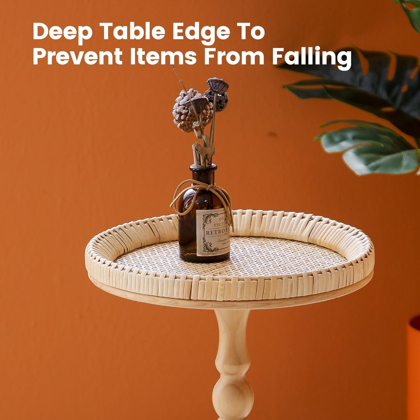 Small round table with a deep edge on an orange background