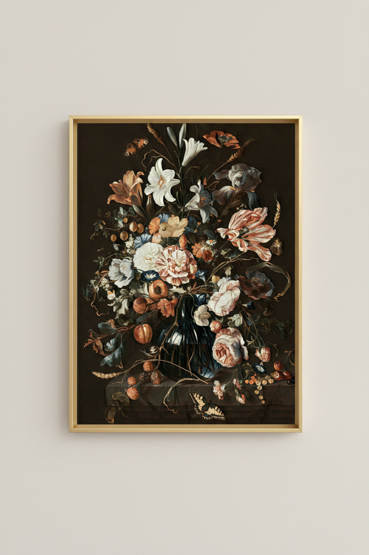 Baroque Floral Still Life in simple gold frame