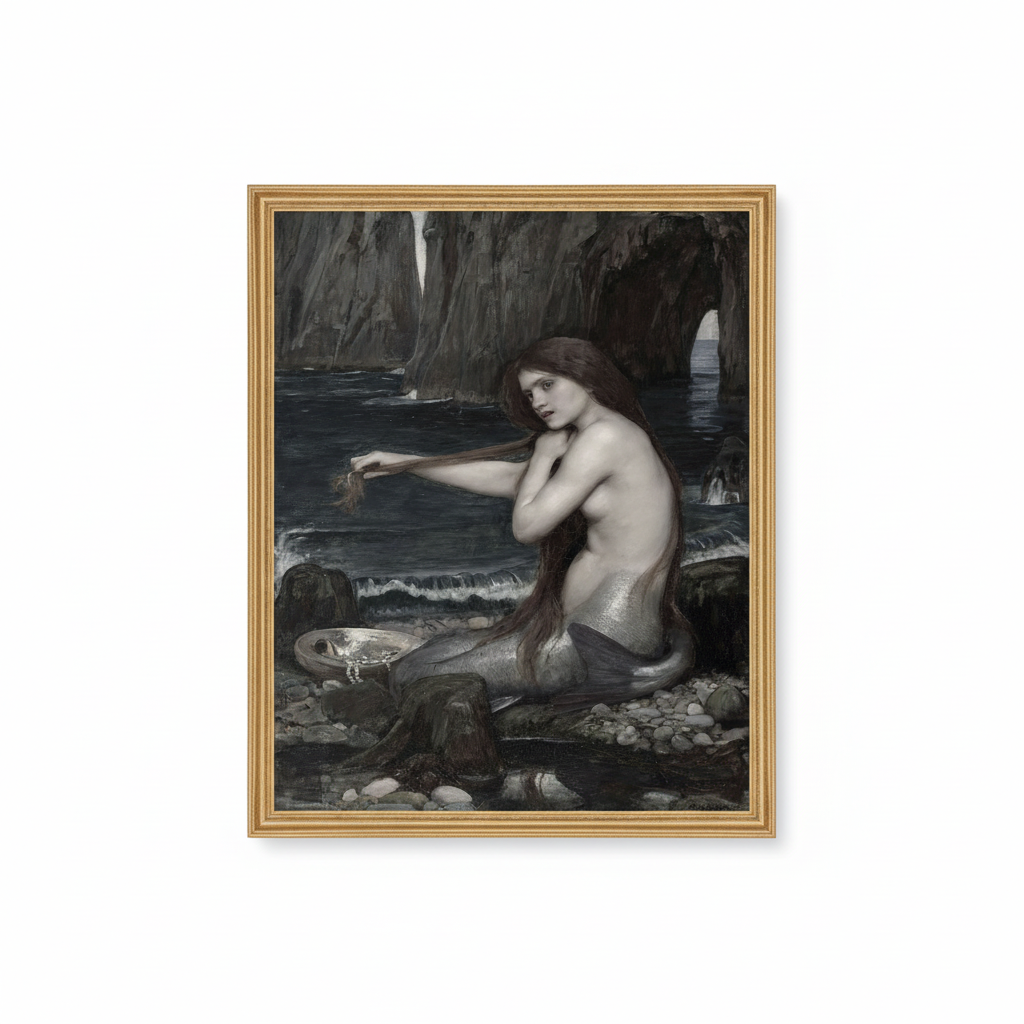 Mermaid Art Gold Frame Mockup