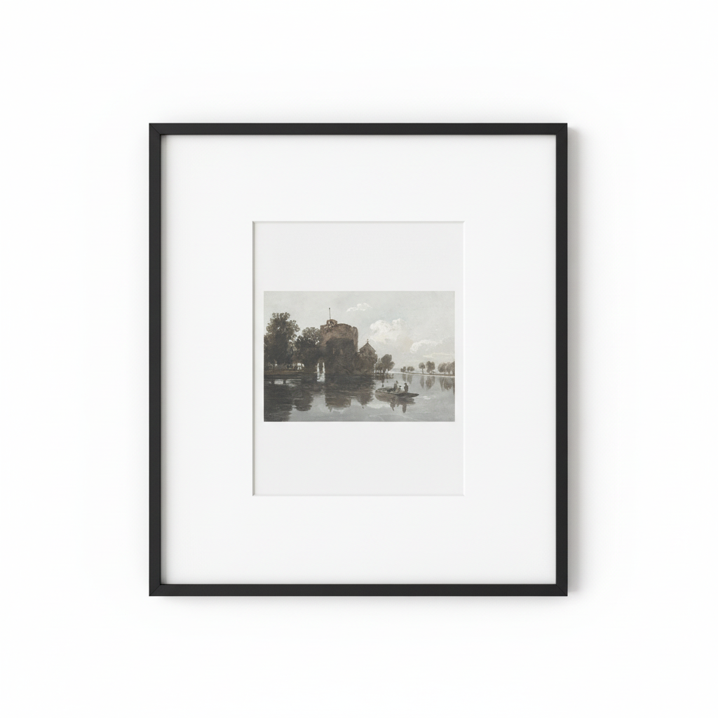 Misty Castle Lake Landscape - Black Frame