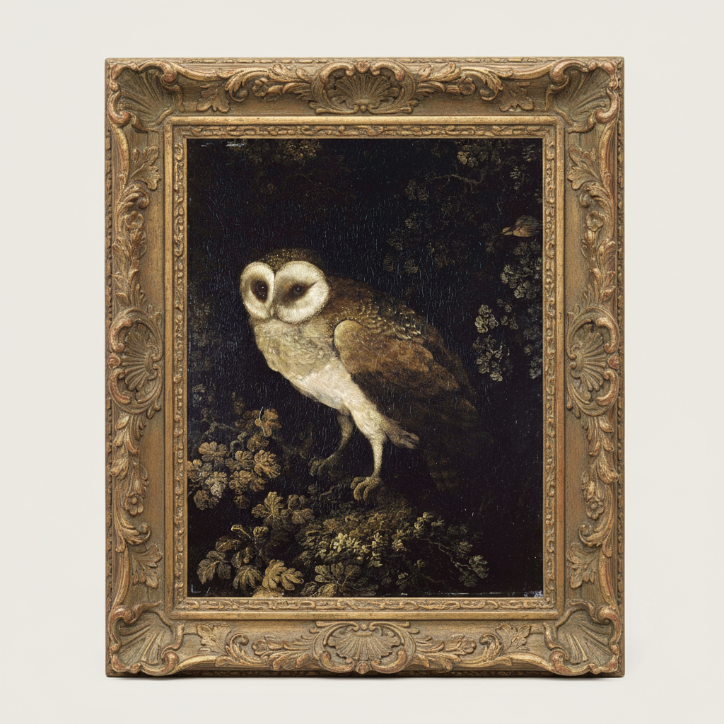 Moody Owl Aged Gold Frame Mockup