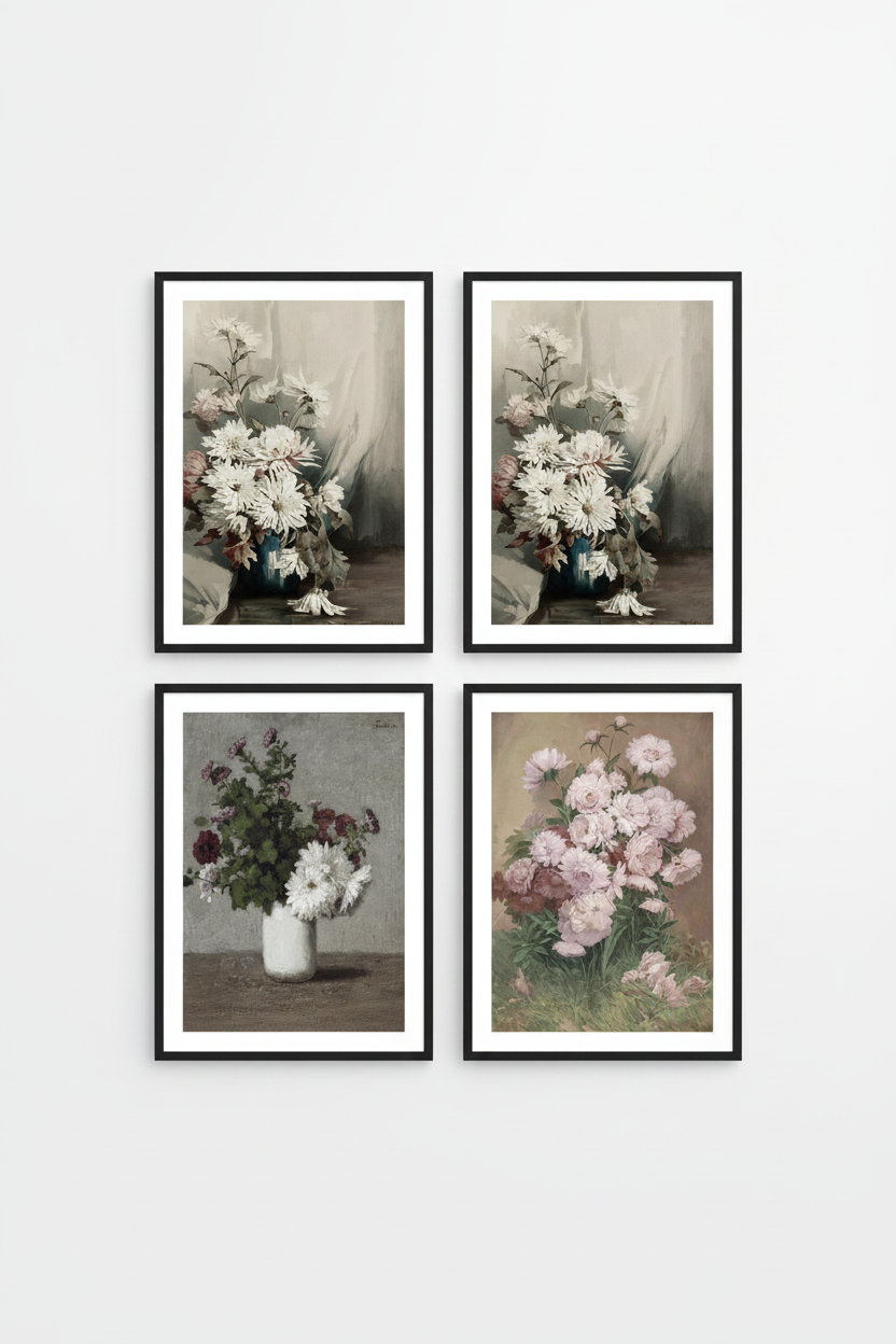 Soft Romantic Floral Art Print Set Mockup