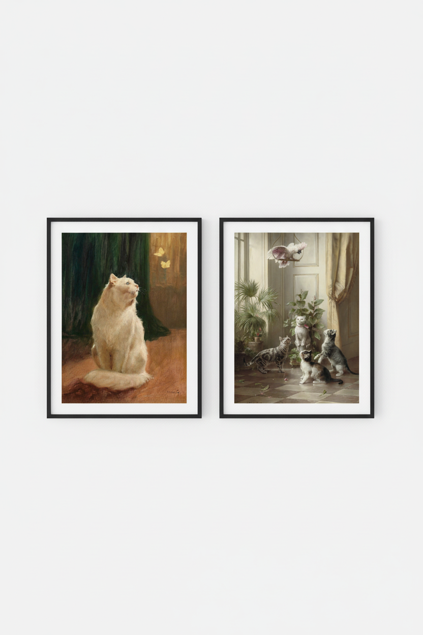 Vintage Cat Art Print Set Mockup