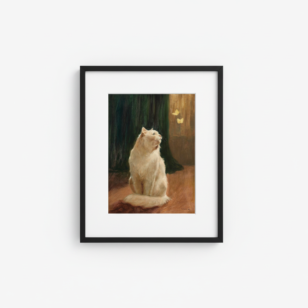 Vintage Cat Art Set - Black Frame