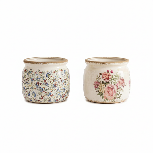 Vintage Floral Ceramic Planters