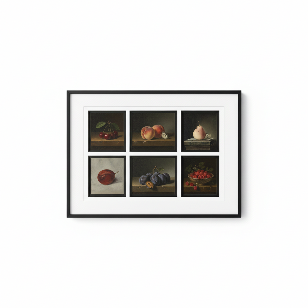 Vintage Fruit Still Life Set - Black Frame