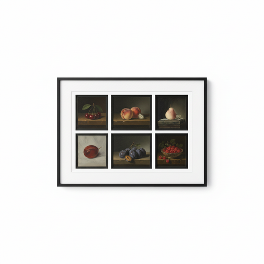 Vintage Fruit Still Life Set - Black Frame