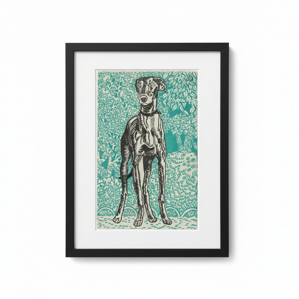 Vintage Greyhound Woodcut - Black Frame