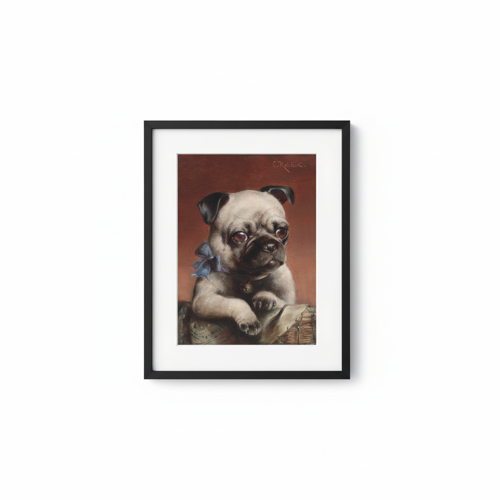 Vintage Pug Portrait - Black Frame