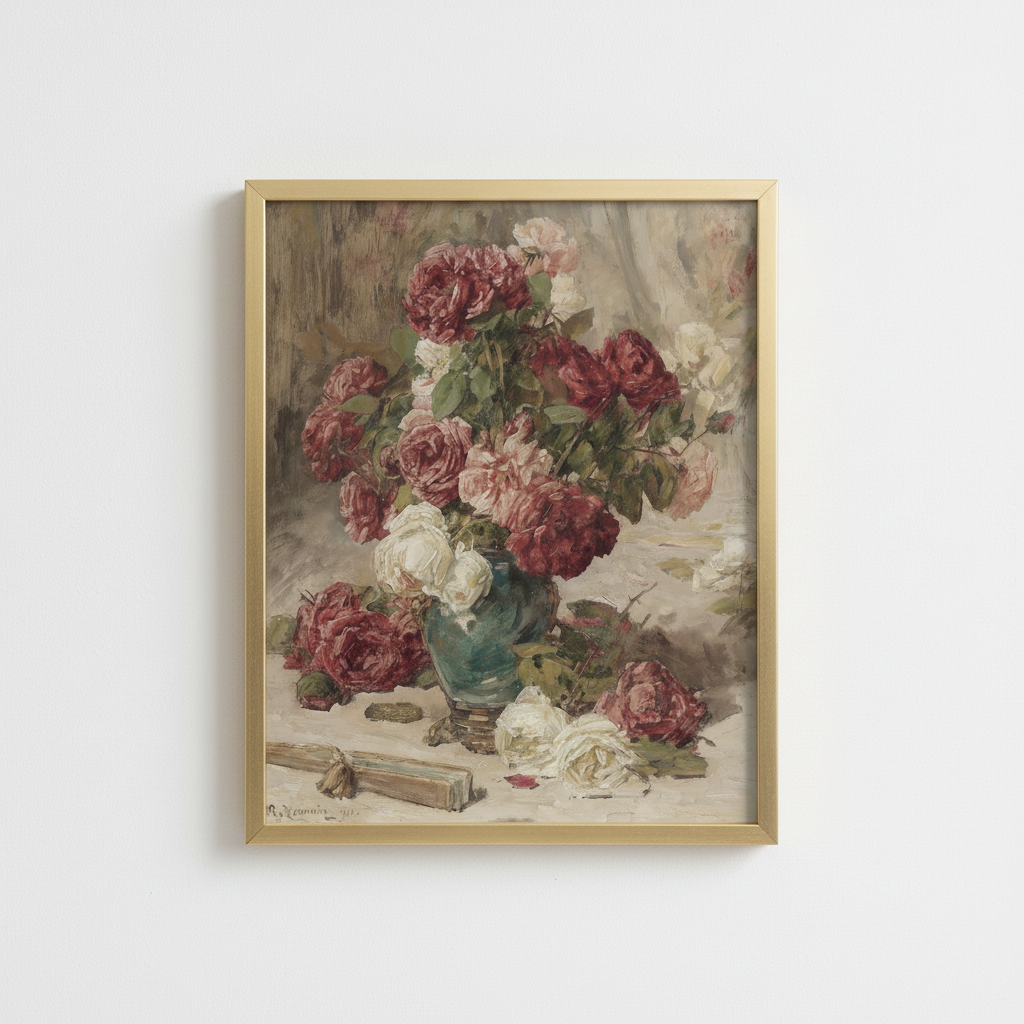 Vintage Rose Bouquet Gold Frame