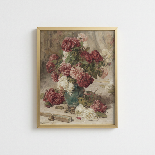 Vintage Rose Bouquet Gold Frame