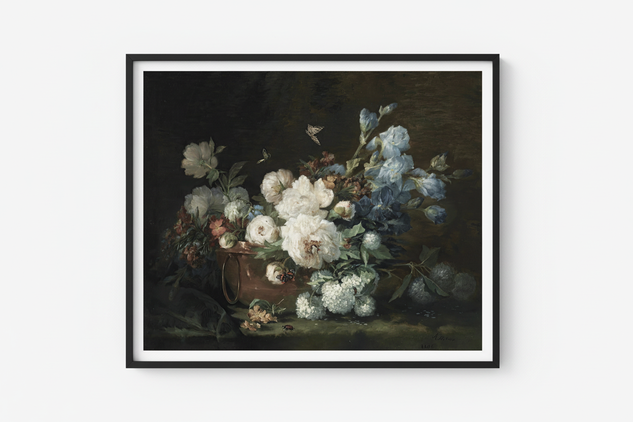 White Floral Still Life Print Mockup