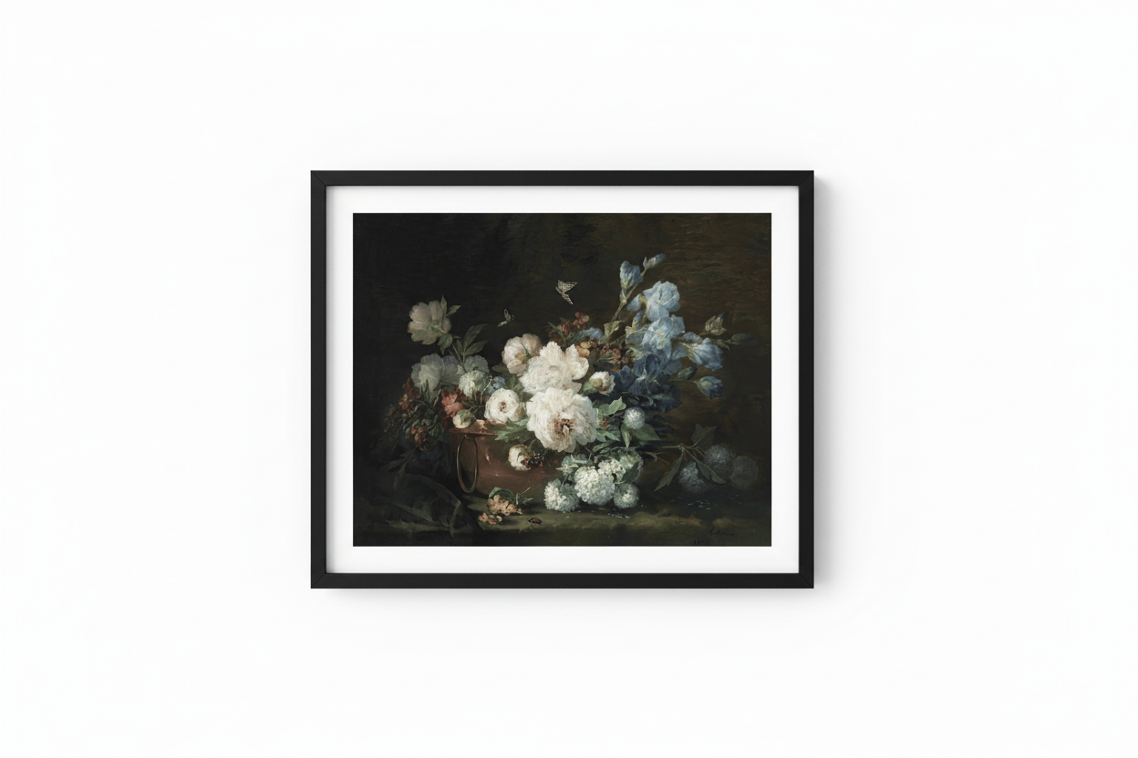 White Hydrangea Still Life Print Mockup