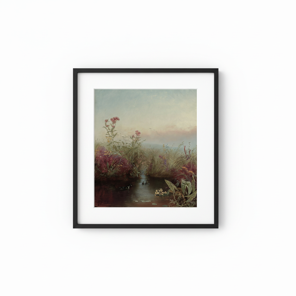 Wildflower Landscape with Ducks - Black Frame